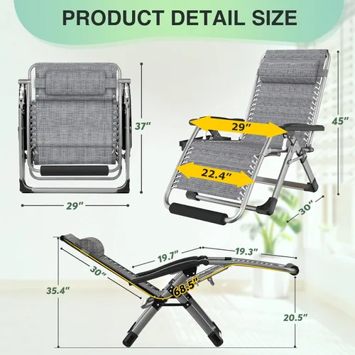 Miniatura 2 de Suteck Silla de gravedad cero de gran tamaño, silla reclinable de 29 pulgadas XL para exteriores con cojín extraíble y reposacabezas, silla