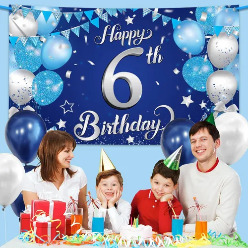 Miniatura 4 de KatchOn, Cartel azul de decoración de cumpleaños número 6, Xtralarge, 72 x 44 pulgadas, pancarta de fondo para decoraciones de feliz cumpleaños