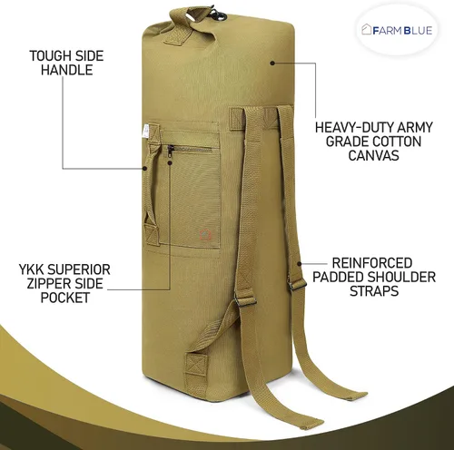 Miniatura 4 de Farm Blue Bolsa de viaje militar de 2 correas, Olive Drab, L, Clásico