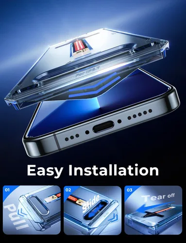 Miniatura 3 de MAGIC JOHN Paquete de 2 protectores de pantalla de vidrio templado para iPhone 13 Pro Max/iPhone 14 Plus de 6.7 pulgadas, instalación automática