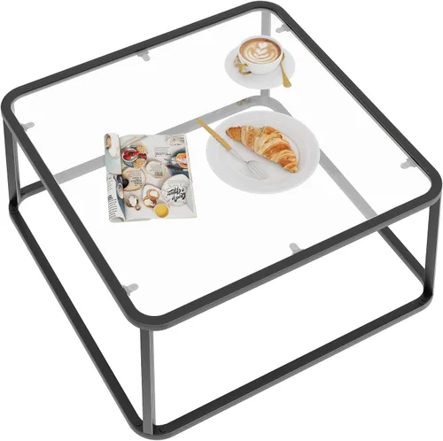 Miniatura 5 de Mesa de café de vidrio, mesas cuadradas minimalistas para sala de estar, mesa central moderna para oficina o espacio pequeño, vidrio templado, marco