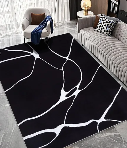 Miniatura 10 de YIHOUSE Alfombra lavable de 5 x 7 pies, moderna abstracta en blanco y negro, antideslizante, para dormitorio, oficina en casa (abstracto, 5 x 7 pies)