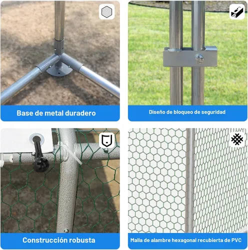 Miniatura 4 de NUGRIART Gallinero grande de metal, jaula de exterior con cubierta impermeable y anti-UV, jaula de aves de corral con techo abovedado para entrar