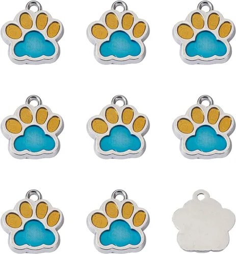 Miniatura 22 de FASHEWELRY Colgantes con estampado de pata, llavero de pata de perro, colgante de huella de animal con purpurina en polvo, aleación de esmalte