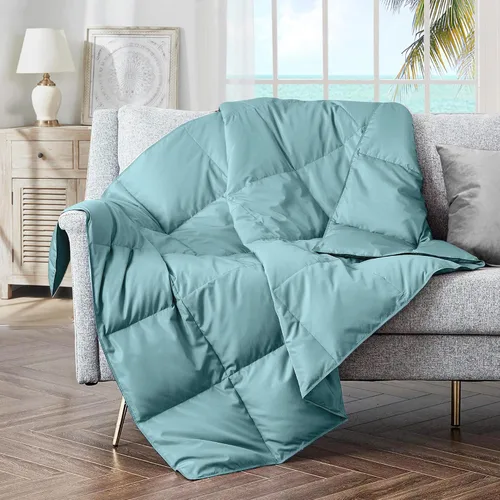 Miniatura 11 de puredown® Manta de Tiro de Plumón de Plumas Suaves Ligera Empacable para Sofá para Uso en Interiores y Exteriores, Manta de Tiro 50"X70", Beige