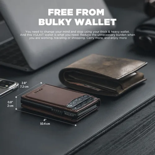 Miniatura 35 de VULKIT Billeteras delgadas para hombre, con bloqueo RFID, diseño minimalista con capacidad para hasta 11 tarjetas, Negro -, Minimalista
