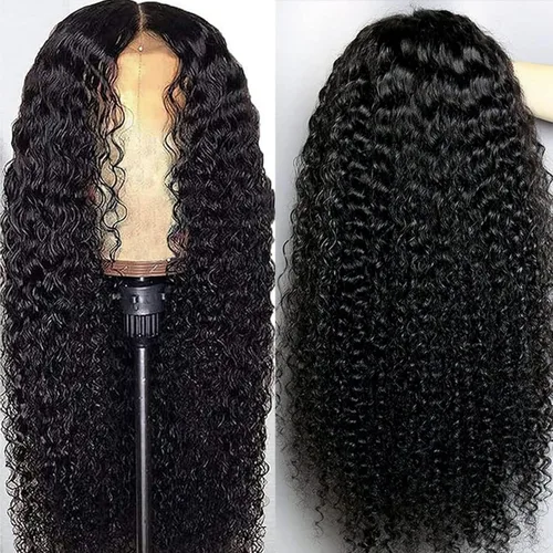 Miniatura 2 de Pelucas de cabello humano rizado con encaje frontal, densidad del 180 %, cabello virgen brasileño, sin pegamento, pelucas de cabello humano