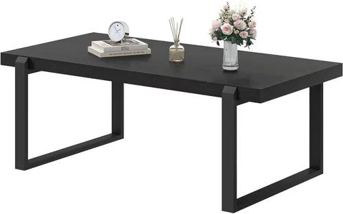Miniatura 8 de EXCEFUR - Mesa de café moderna negra, mesa de centro industrial de madera y metal para sala de estar, mesa de té y cóctel rectangular, roble negro