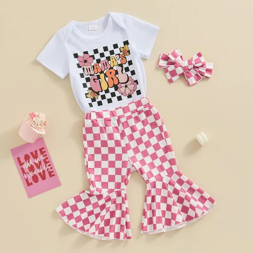Miniatura 136 de Sejardin Ropa de verano para bebé y niña, recién nacida, manga corta, con letras, mameluco elástico con diadema