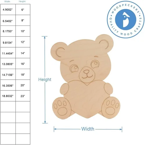Miniatura 2 de Oso de peluche con recortes de madera de corazón de 20 pulgadas, 1/8 de grosor, paquete de 1 oso de peluche para decoración de baby shower y San