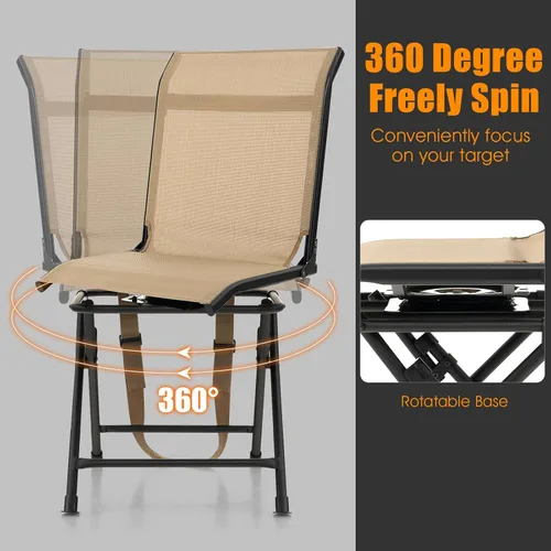 Miniatura 3 de Tangkula Silla ciega giratoria de 360 grados, silla de caza plegable de rotación libre con respaldo de malla y almohadillas antideslizantes, silla