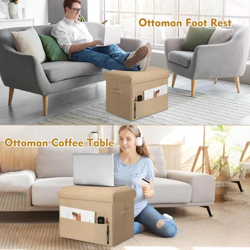 Miniatura 4 de BelugaHelper Otomana con almacenamiento, reposapiés otomano de almacenamiento pequeño con asiento acolchado de espuma más gruesa. Taburete plegable