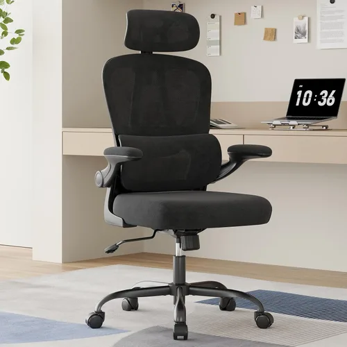 Miniatura 9 de Farini Silla de oficina ergonómica, silla de escritorio con reposacabezas y soporte lumbar, silla giratoria de oficina en casa con reposacabezas