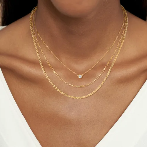 Miniatura 3 de CHESKY - Collares de oro escalonados para mujer, cadena delicada de 14 quilates, diseño de eslabones cubanos a la moda, con cierre de círculo