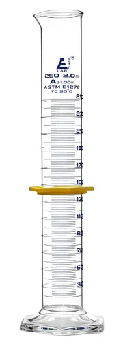 Miniatura 13 de Cilindro graduado, 50 mL - ASTM, tolerancia clase A ± 0.0 fl oz - Collar protector, base hexagonal - Graduaciones azules - Vidrio de borosilicato