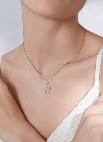 Miniatura 5 de CELESTIA Collares con iniciales de plata de ley 925, 26 letras con corazón de oro rosa, cadena de 18 pulgadas