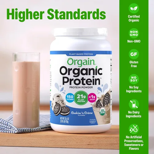 Miniatura 4 de Orgain - Proteína orgánica vegana en polvo, galletas y crema - 21g de proteína a base de plantas, 7g de fibra prebiótica, bajo en carbohidratos