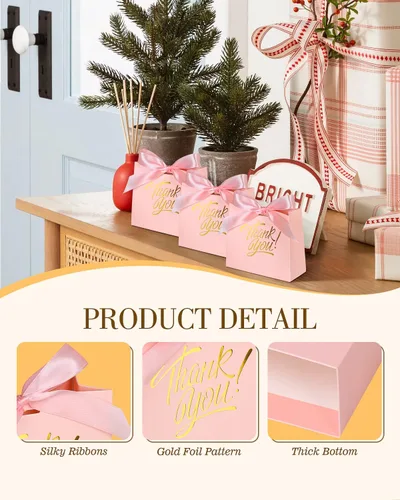 Miniatura 4 de EQOREIIN Bolsas pequeñas de papel kraft para regalo, paquete de 70 unidades, color rosa, 4.5 x 1.8 x 3.9 pulgadas, con cinta de lazo, perfectas