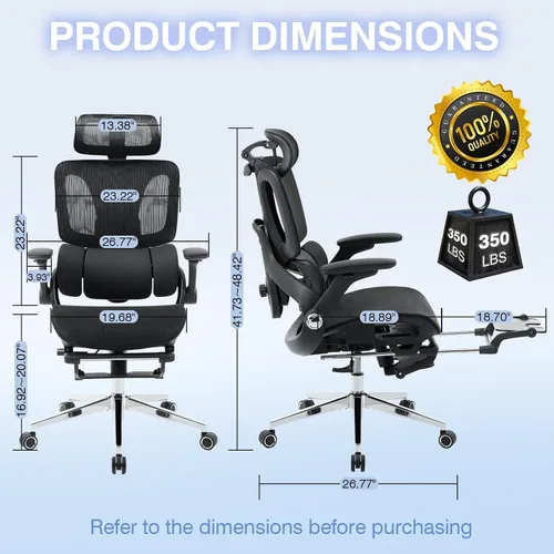 Miniatura 2 de Silla de oficina ergonómica de malla con reposapiés, silla de escritorio de respaldo alto con reposabrazos 4D, soporte lumbar dinámico de 3 zonas