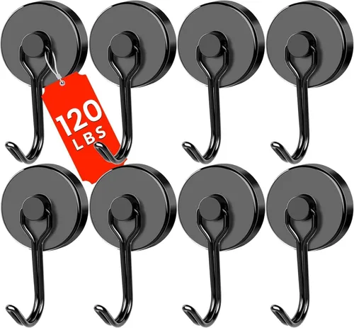 Miniatura 17 de DIYMAG - Ganchos magnéticos negros, imanes de 18 kg de alta resistencia, 2026, esenciales para cruceros, cabinas, con gancho de metal para colgar