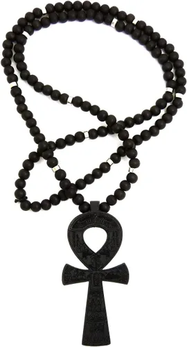 Miniatura 3 de Fashion 21 Colgante Egipto Key of Life Ankh de 0.315in, 36 pulgadas, collar de cuentas de madera en tono negro, marrón, Madera, N A