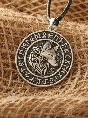 Miniatura 4 de HAQUIL Viking Wolf Necklace, Ancient Runes Medallion with Fenrir Wolf Head Pendant, Viking Jewelry Gift