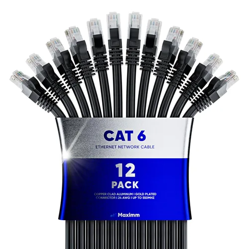 Miniatura 9 de Maximm Cable Ethernet Cat 6 – 7 pies (paquete de 12), LAN de alta velocidad, Internet, parche y cable de red, UTP, 10 Gbps, 550 MHz, color azul