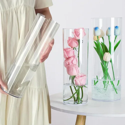 Miniatura 10 de 2 floreros de plástico transparente, 10.2 pulgadas de acrílico para ramo de rosas para decoración del hogar, centros de mesa, boda, cumpleaños