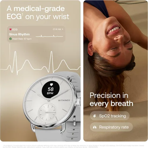 Miniatura 4 de WITHINGS ScanWatch 2 - Hybrid Smart Watch, Heart Rate Monitoring, Fitness Tracker, Cycle Tracker, Sleep Monitoring, GPS Tracker, 30-Day Battery