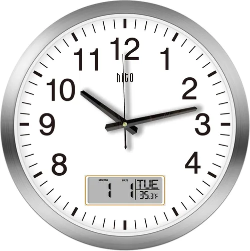 Miniatura 22 de HITO Reloj de pared con luz nocturna de 12 pulgadas, funciona con pilas, brillo ajustable, marco de metal, cubierta de vidrio
