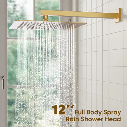 Miniatura 2 de ESNBIA - Sistema de regadera, estilo lluvia de 12 pulgadas para baño con juego combinado de mano, sistema dual de alta presión montado en la pared