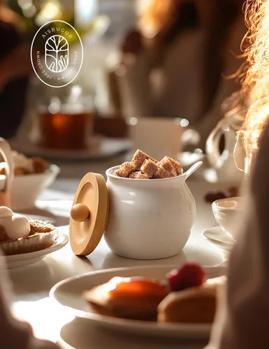 Miniatura 6 de AISBUGUR Azucarero con tapa y cuchara: tarro de azúcar de 10 onzas con tapa de bambú, recipiente de cerámica para barra de café, encimera