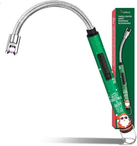 Miniatura 10 de Encendedor de vela eléctrico SUPRUS USB tipo C recargable con carcasa de acero y gancho colgante con cuello flexible de 360° (Verde)