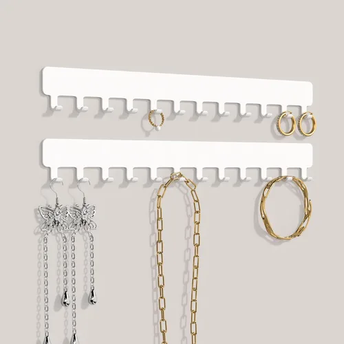 Miniatura 8 de Bussdis Organizador de Collares - Organizador de Joyería Colgante, Autoadhesivo, Montaje en Pared, Paquete de 2, Negro