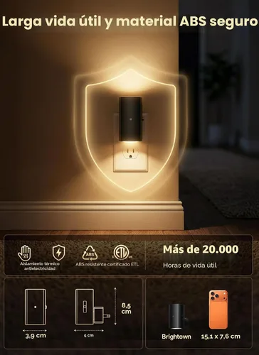 Miniatura 7 de Brightown Paquete de 2 luces nocturnas blancas enchufables a la pared, luz nocturna moderna con enchufe giratorio, sensor de atardecer a amanecer
