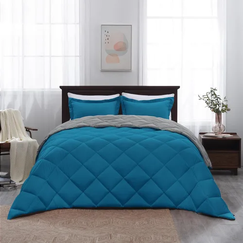 Miniatura 8 de Basic Beyond Juego de edredón Queen – Juego de edredón azul Queen, edredón reversible para todas las estaciones, color azul Argel/gris carbón, 1