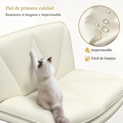 Miniatura 4 de DurayLoly Silla Criss Cross con Ruedas, Silla de Oficina con Patas Cruzadas con Cojín de 2 Capas, Asiento Ancho Cómodo, Cuero, Sin Brazos, Sillas