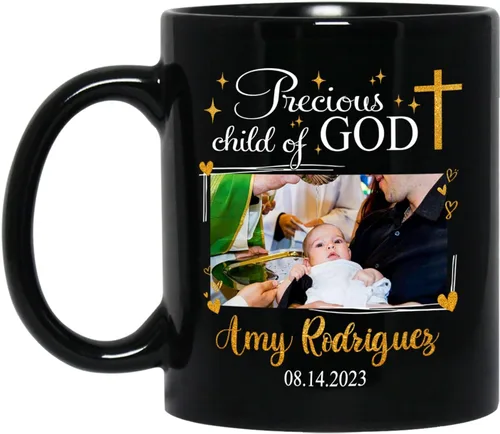 Miniatura 15 de Personalized Baptism Coffee Mug Gift With Baby Name & Date Baptized, Customized Baby Baptism Christening Black Ceramic Mug Gift For Dad Mom