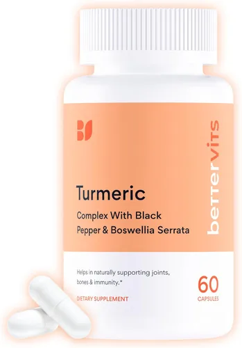 Bettervits Suplemento de curcumina de cúrcuma con pimienta negra y boswellia serrata | Suplemento orgánico de cúrcuma de 1000 mg para una mayor