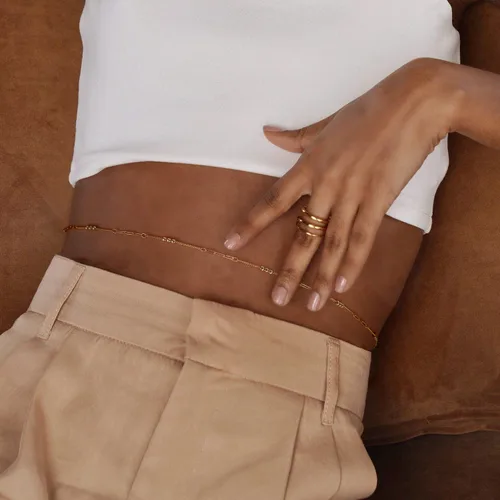 Miniatura 3 de Cadena de cuerpo minimalista para bikini de playa de oro de 18 quilates, cadena de vientre ajustable con dijes, joyería de moda hecha a mano