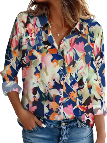 Miniatura 23 de CBOO Camisas resistentes a las manchas para mujer, sin arrugas y sin planchado, blusa de manga larga con botones para oficina Blanco resistente a