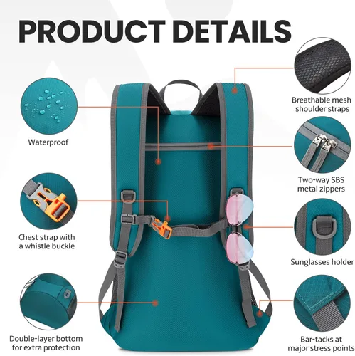 Miniatura 4 de Venture Pal - Mochila de senderismo ligera y plegable para viajes de 40 L A1- verde