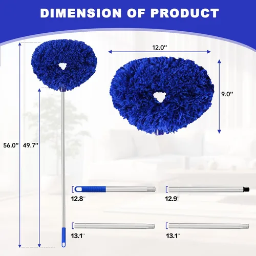 Miniatura 6 de Limpiador de Ventilador de Techo Plumero Reutilizable de Microfibra Limpiador de Aspas de Ventilador de Techo Plumero Desmontable con Poste de Azul