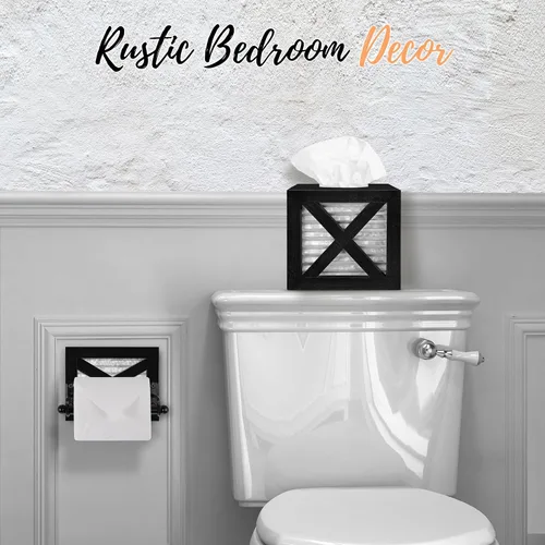 Miniatura 9 de Autumn Alley Portarrollos de papel higiénico de granja negro – Accesorio decorativo de baño de granja – Madera negra y metal galvanizado corrugado