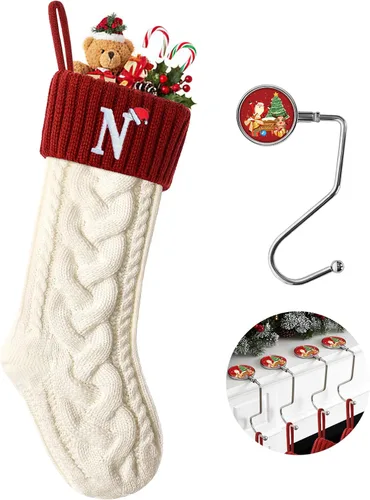 Miniatura 9 de Botas de Navidad personalizadas, iniciales personalizadas, 18 pulgadas, botas de Navidad tejidas con letras para colgar en la chimenea, botas de Rojo