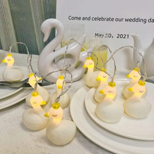 Miniatura 8 de Encantadora cadena de luces de cisne con forma de cisne, luz de noche, funciona con pilas, para fiesta, niños, dormitorio, cumpleaños, decoración