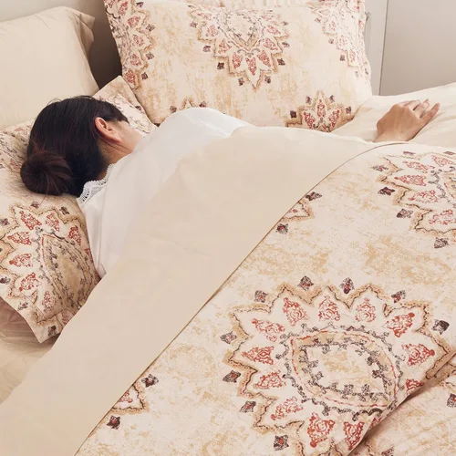 Miniatura 7 de SLEEP ZONE - Juego de edredón con patrón damasco beige tamaño twin XL, cama en una bolsa - transpirable, 5 piezas con 1 edredón (68x88), 1 sábana