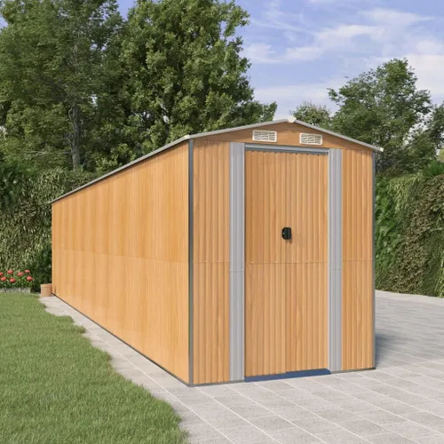 Miniatura 11 de Cobertizo de jardín de acero galvanizado marrón, 75.6 x 304.3 x 87.8 pulgadas, gran cobertizo de almacenamiento para exteriores con puertas