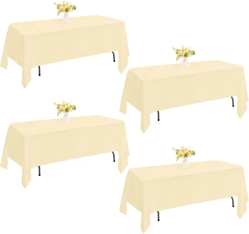 Miniatura 32 de Paquete de 4 manteles rectangulares de poliéster lavables de 60 x 102 pulgadas, color blanco, para mesas de comedor, bodas, bufés, fiestas