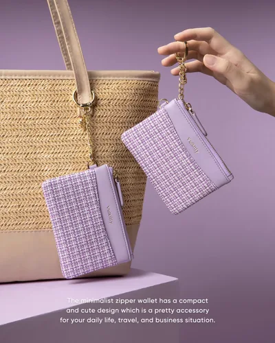 Miniatura 5 de Monedero delgado con llavero minimalista con cremallera bolsa de cambio billetera Rfid bloqueo tarjeta de crédito cartera, Púrpura, Minimalista
